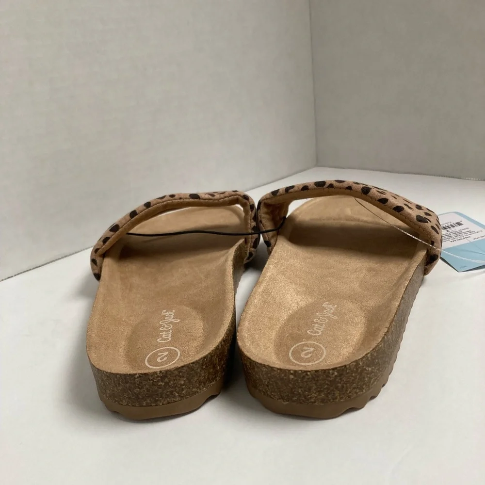 Girls Sandals Leopard Print Selma Tan with Black Spots Slip On Shoes Cat & Jack - Picture 4 of 9